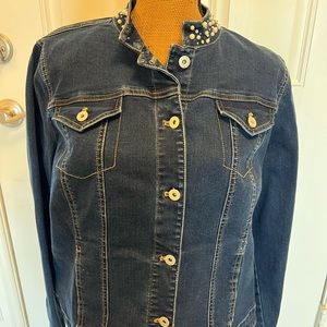 Chicos Fashion Denim Jacket with Faux Pearl accents at collar